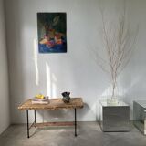 Woven wicker and metal coffee table 1960