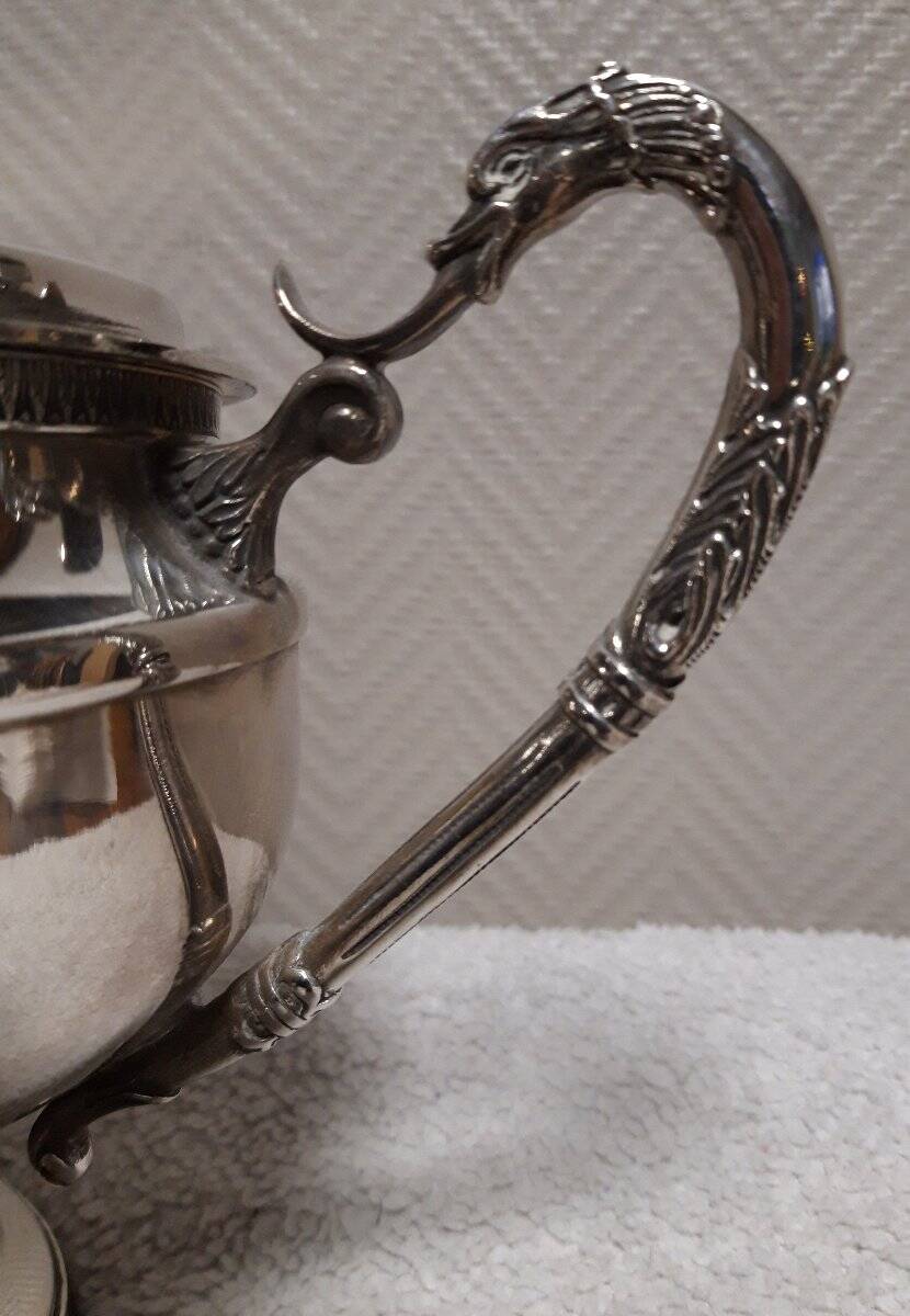 Antique silver-plated soup tureen – decorated handles – classic style