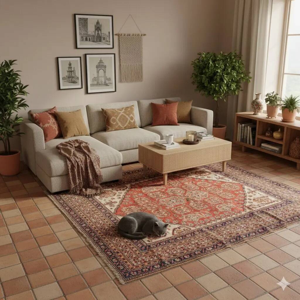 Old Kaskay rug in wool, fine knotting, handmade 68 x 55 in.