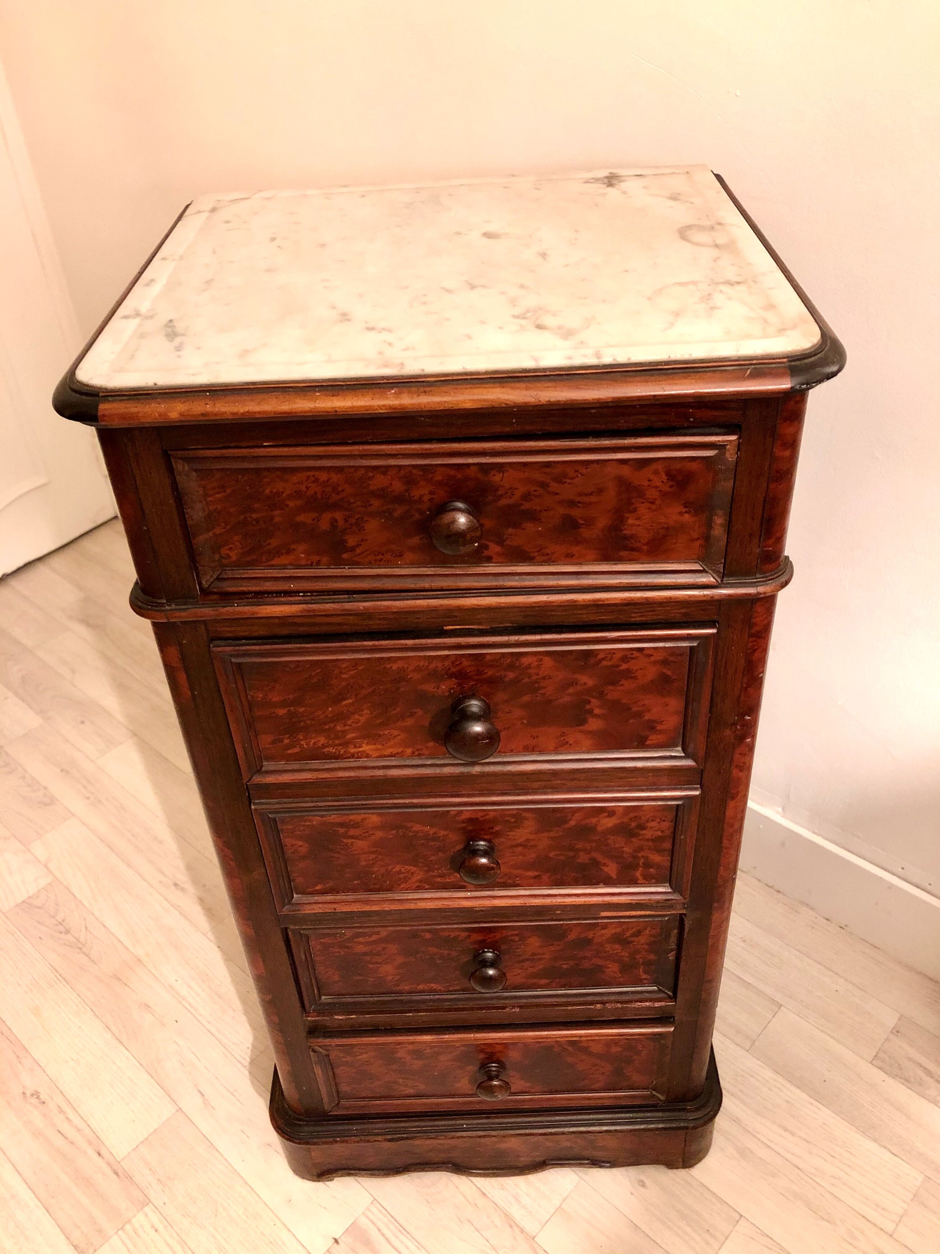 Louis Philippe bedside in walnut magnifying glass veneer