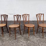 Series of 4 wooden chairs and cannage
