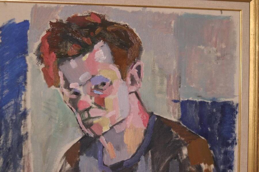 Original XL Swedish oil on canvas – portrait by Pär Thorell – dated 1955 – vintage & framed – 93 × 76 cm