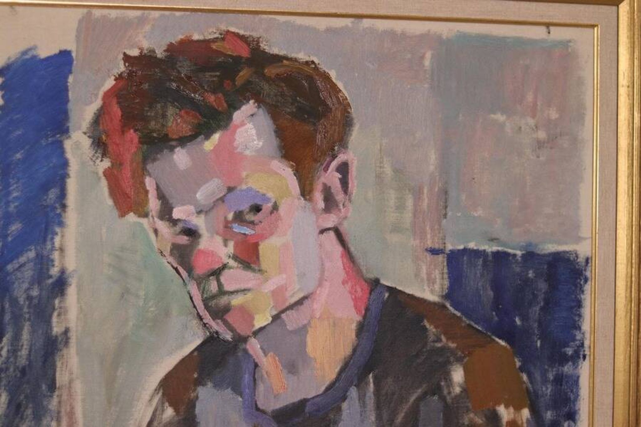 Original XL Swedish oil on canvas – portrait by Pär Thorell – dated 1955 – vintage & framed – 93 × 76 cm