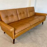 Vintage danish retro svend skipper 3 person sofa in light cognac leather