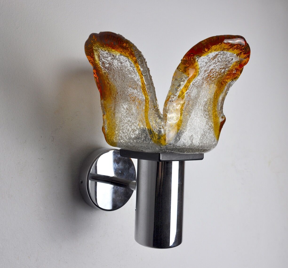 Wall lamp murano mazzega orange, frosted glass, italy, 1960