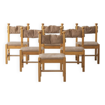 Chaises de salle à manger en pin massif (ensemble de six)