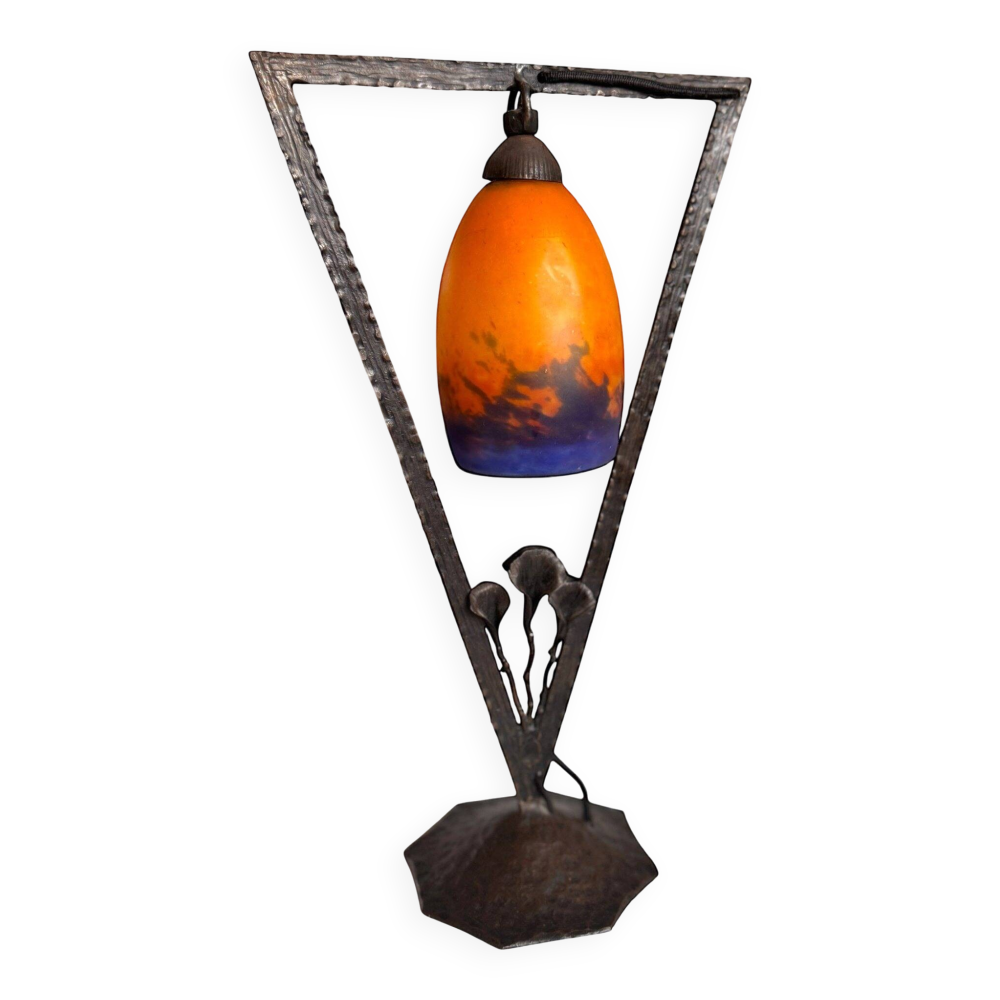 Art Deco lamp by Muller Frères Lunéville, signed glass, 1920.