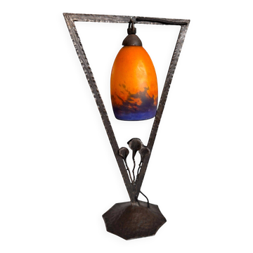 Art Deco lamp by Muller Frères Lunéville, signed glass, 1920.