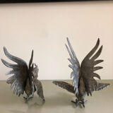Vintage silver metal roosters
