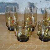 Set of 8 smoked glasses with 70s patterns