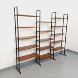 Vintage Italian triple modular bookshelf in teak and metal.