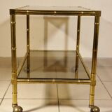 Serving trolley, table on wheels in "bamboo" brass