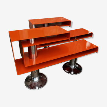 Paire de consoles en métal orange années 70