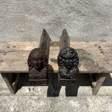 Pair of antique cast iron fireplace andirons, male and female couple