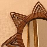 Ancien miroir rotin triples boucles vintage