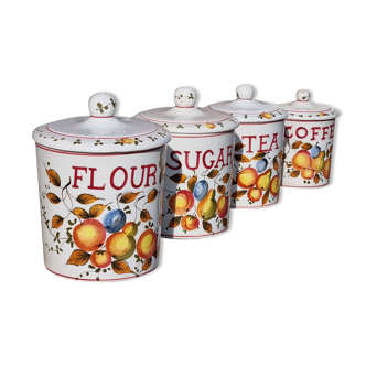 Set of 4 large hand painted ceramic pots italy