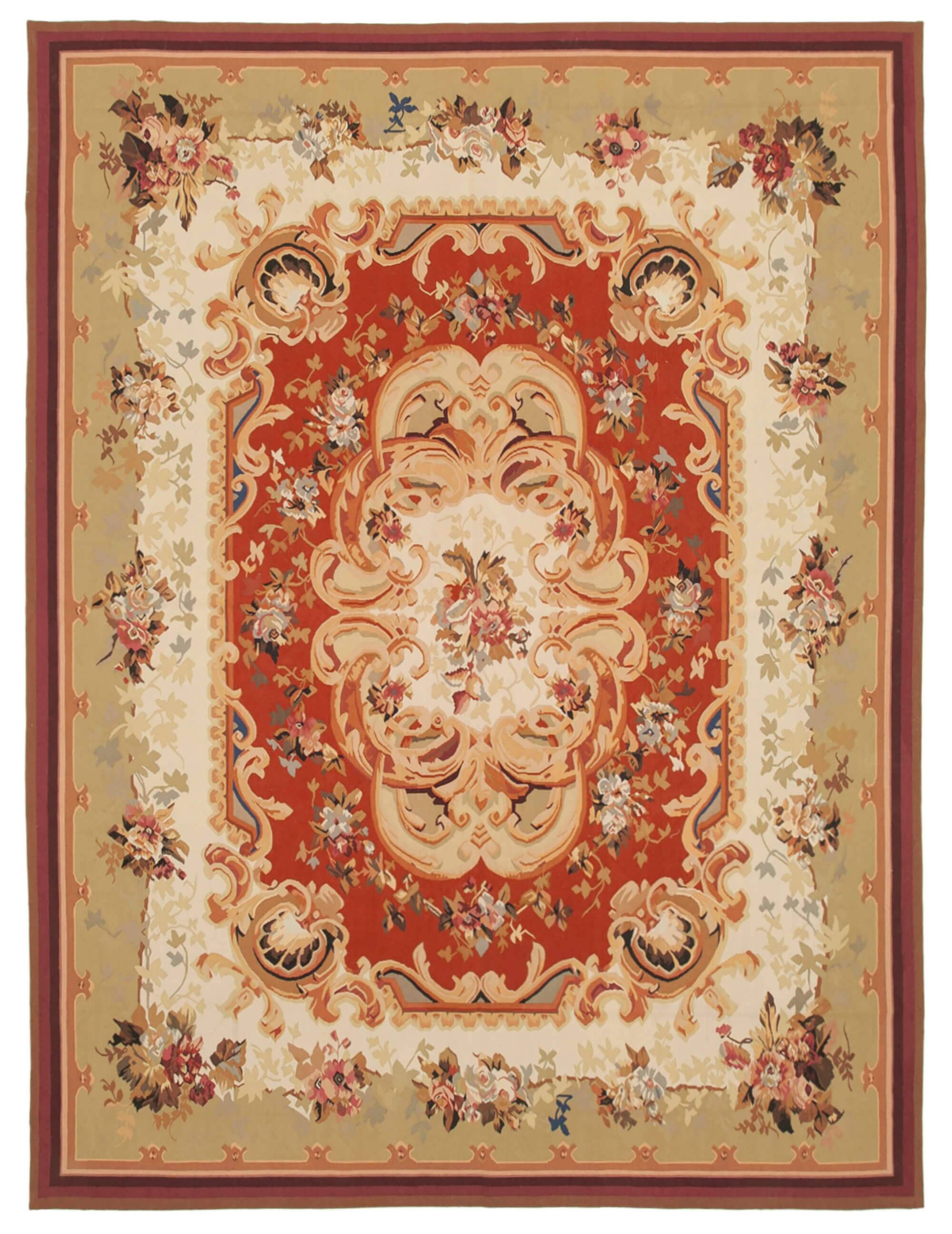 Handmade European Vintage Aubusson Kilim 265 cm x 362 cm