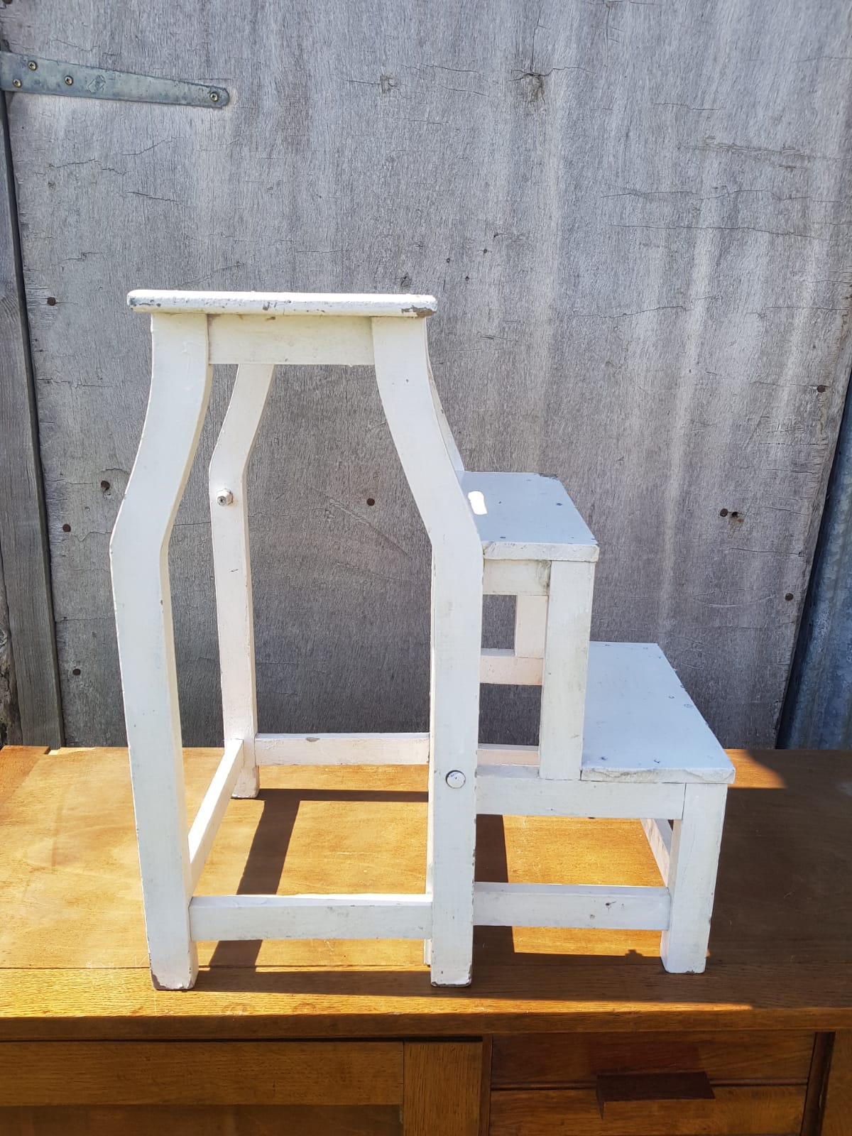 Former Escabeau Tabouret 3 Marches Bois White Escamotable Vintage
