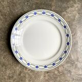 Round dish St Amand in enamelled iron earth white, blue and green