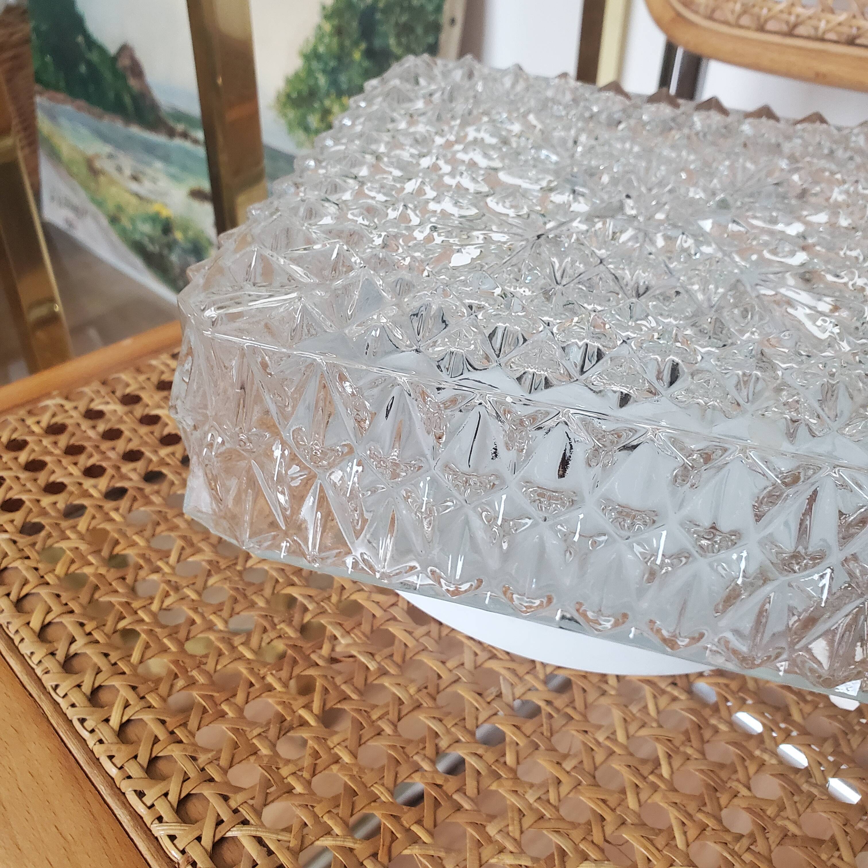 Square vintage ceiling lamp in molded glass