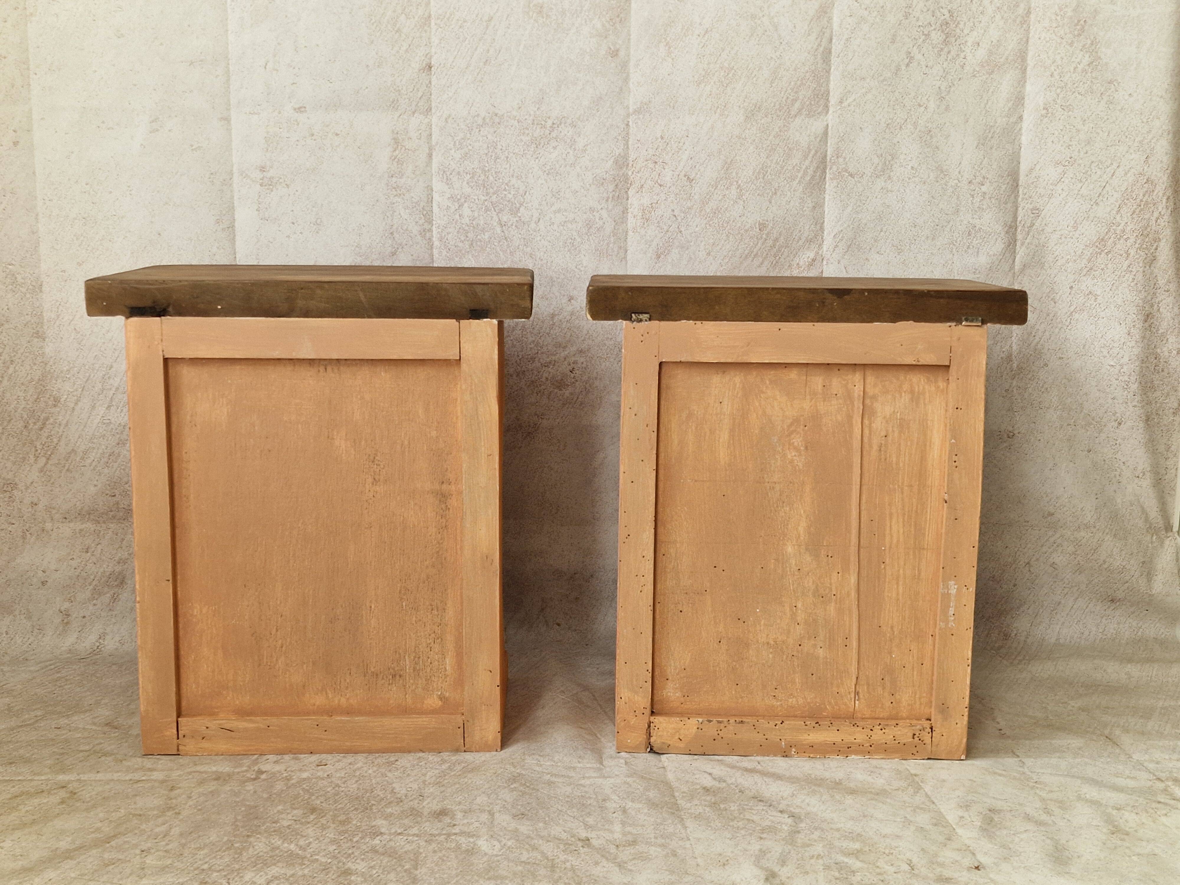 Pair of orange-pink patinated bedside tables