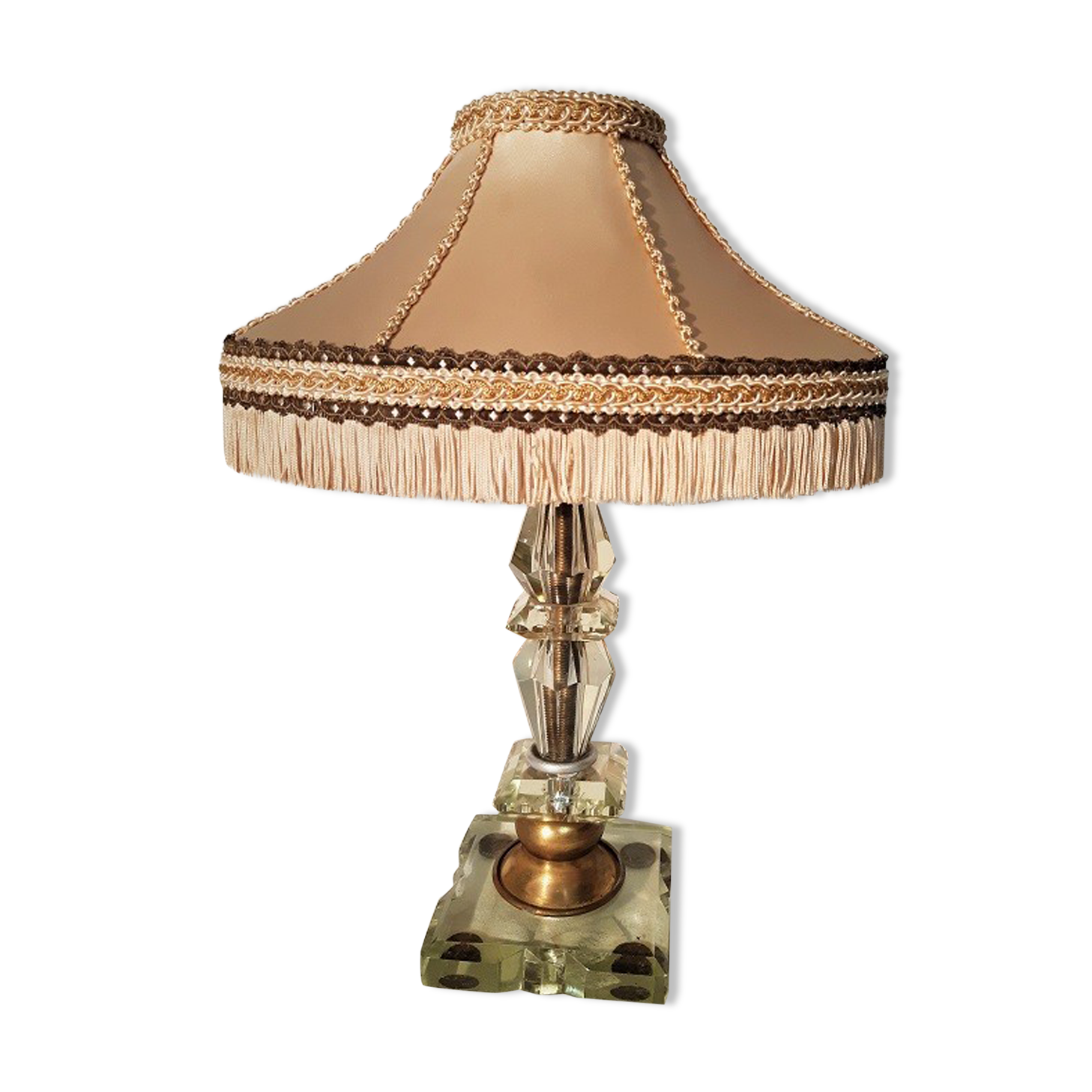 modernist lamp period 1930/1950 with very beautiful silk lampshade with fringes