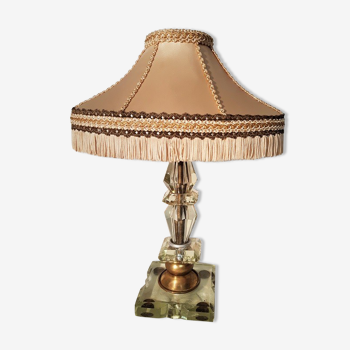 Lampe moderniste époque 1930/1950 avec très bel abat jour en soie à franges