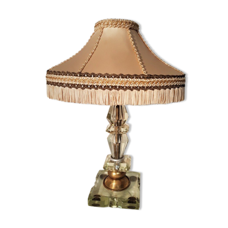 Lampe moderniste époque 1930/1950 avec très bel abat jour en soie à franges