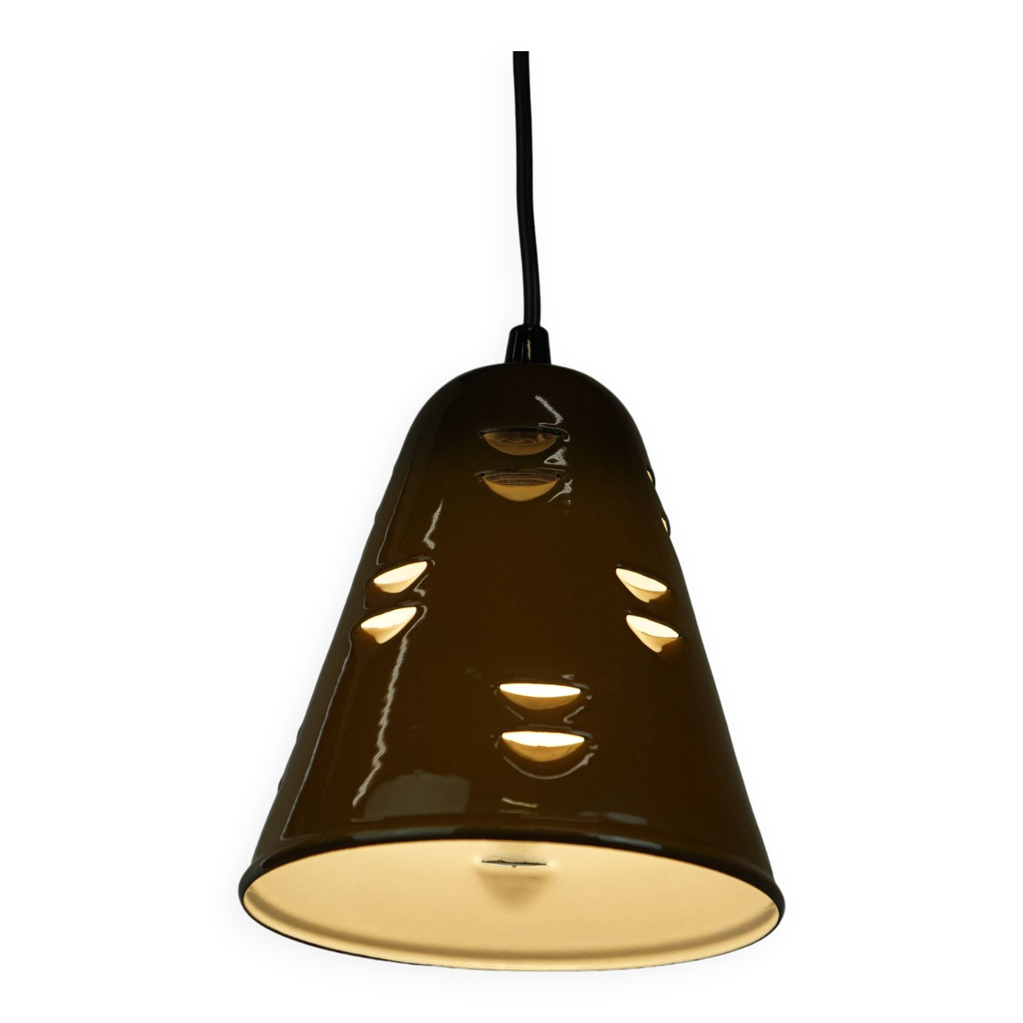 Vintage green and yellow enamel pendant light in good condition