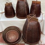 Set of four wicker baskets, rattan nesting ethnic style