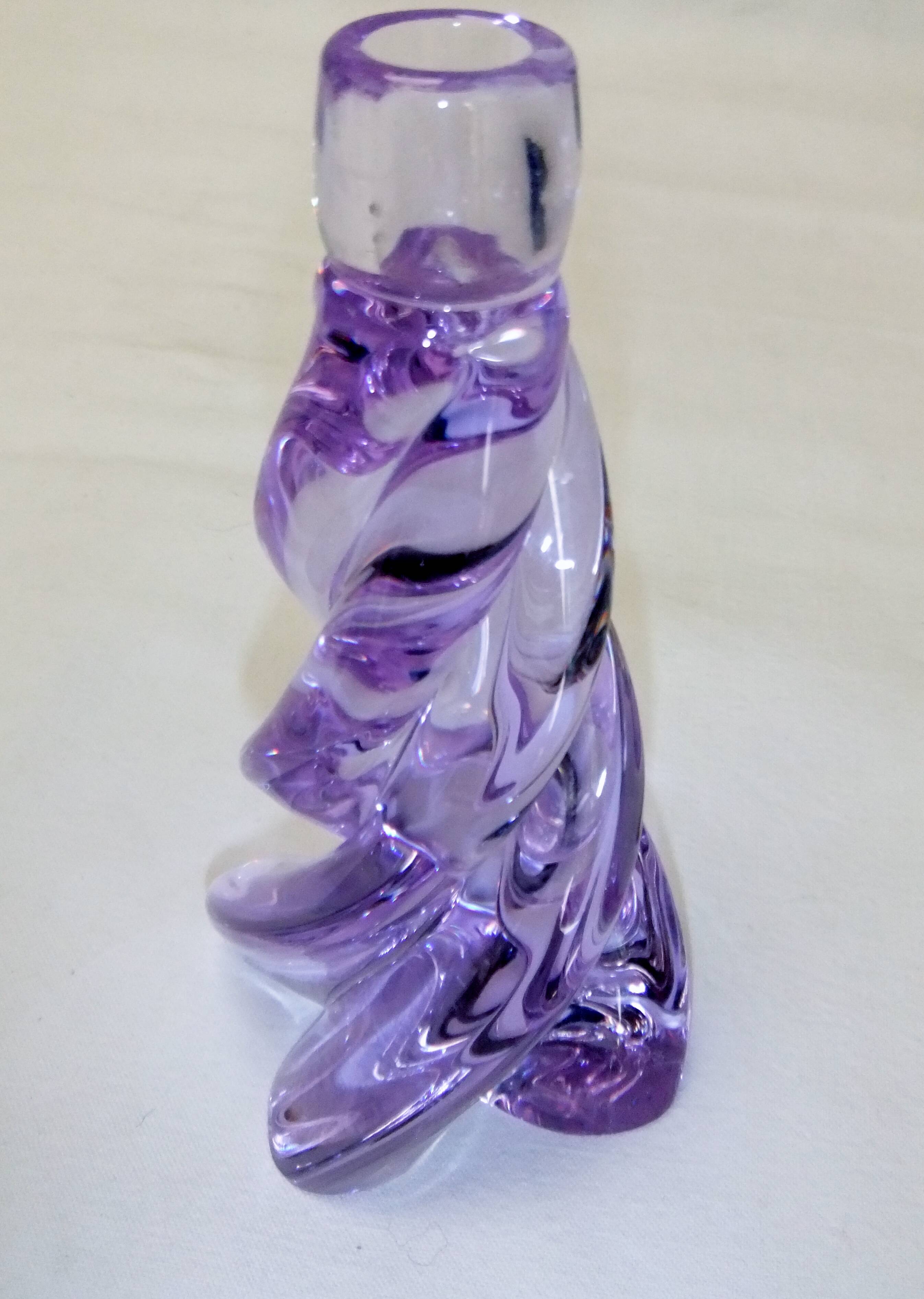 Sèvres crystal lamp signed Torsade purple foot