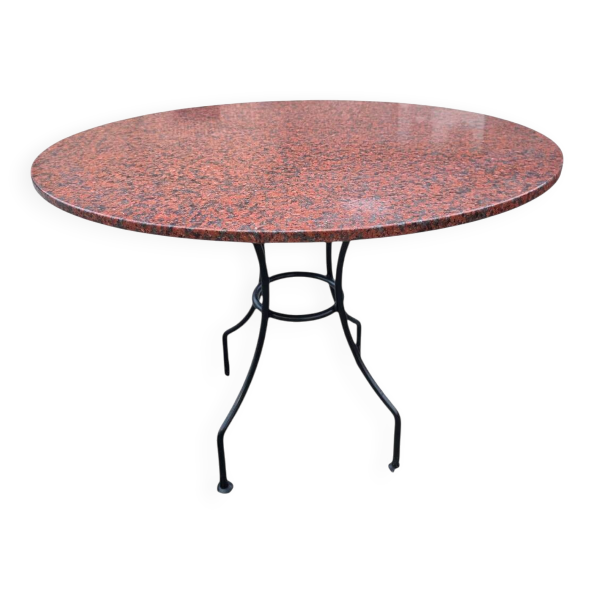 Round marble table with wrought iron base from the mid-20th century.