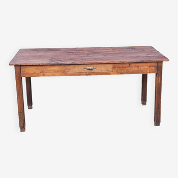 Table de ferme en chêne et bois blanc 160cm 1 tiroir t XXième siècle