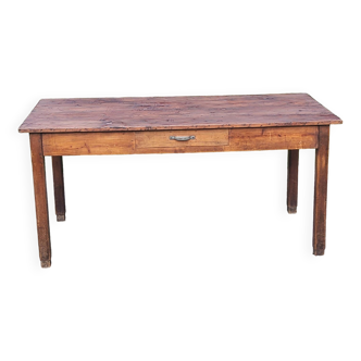 Table de ferme en chêne et bois blanc 160cm 1 tiroir t XXième siècle
