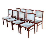 8 chaises scandinaves en teck massif et velours bleu des années 1960