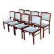 8 Scandinavian chairs in solid teak and blue velvet from the 1960s
