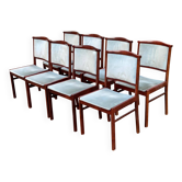 8 chaises scandinaves en teck massif et velours bleu des années 1960