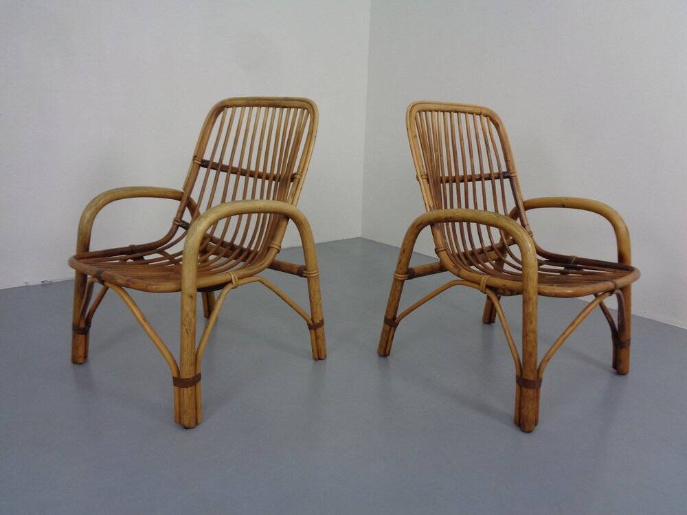 Set of Italian Bamboo Armchairs, 1970s