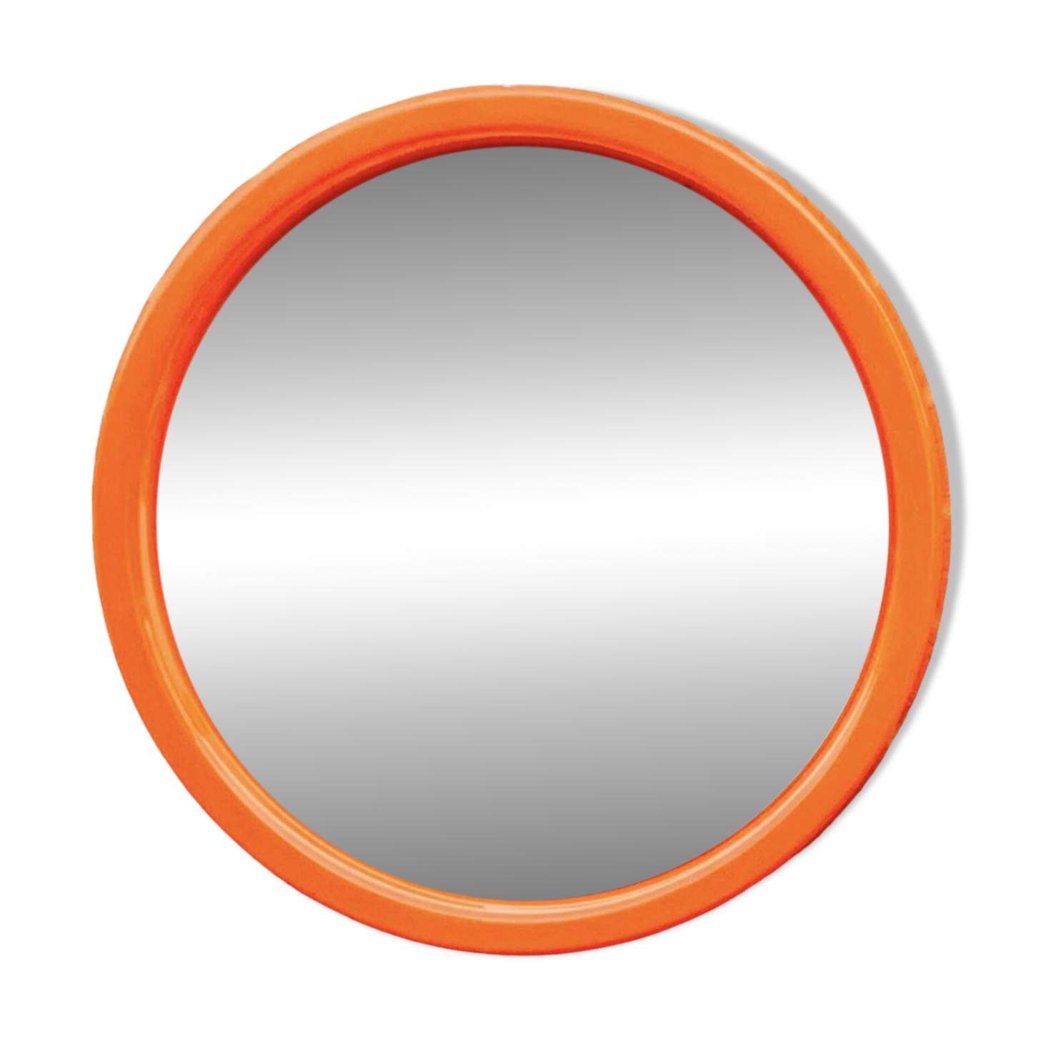 Vintage round wall mirror in orange plastic - diameter: 46 cm
