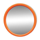Vintage round wall mirror in orange plastic - diameter: 46 cm