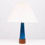 Turquoise Stoneware Table Lamp Teak base 1960s