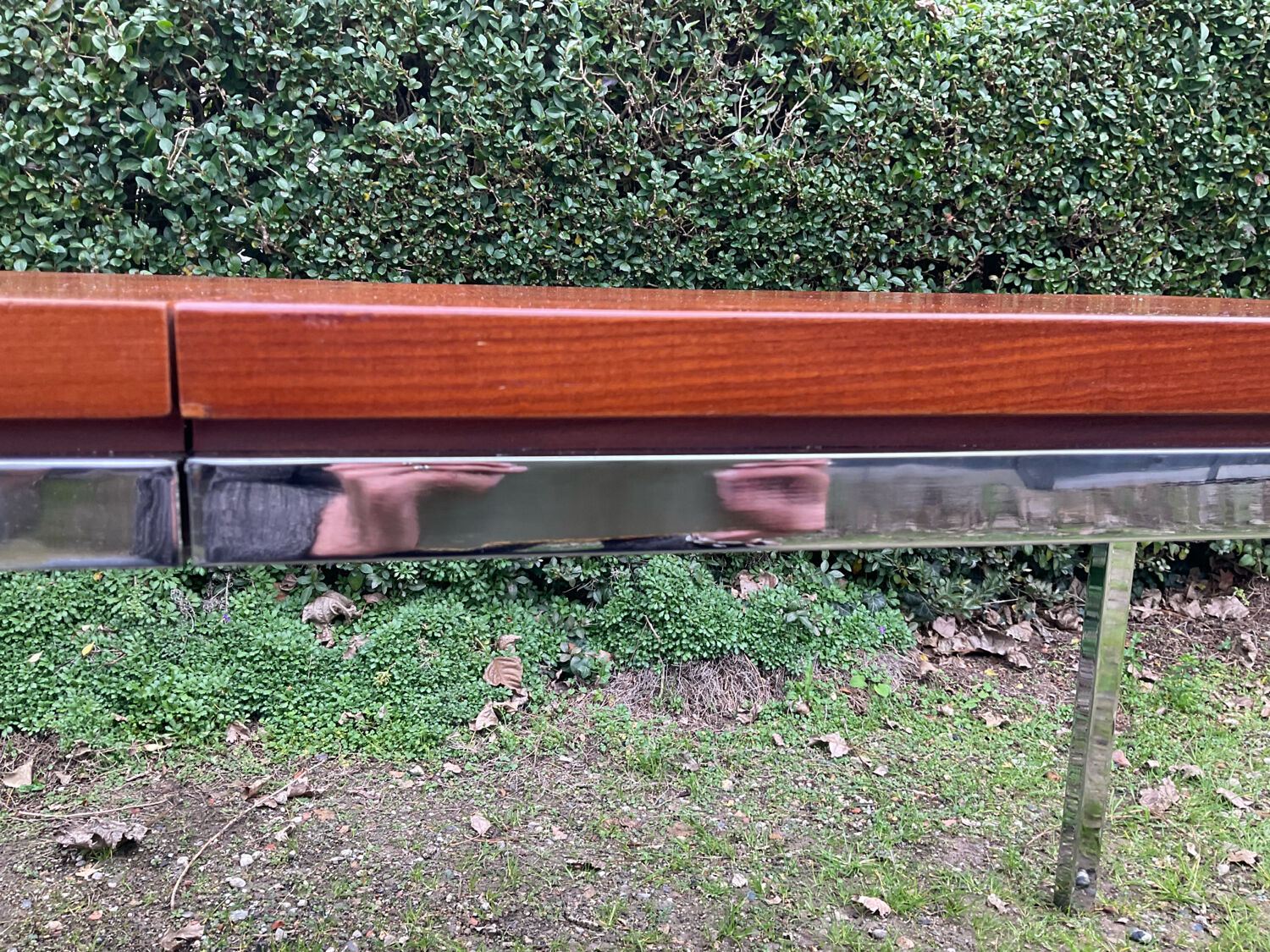 Vintage teak and chrome metal dining table