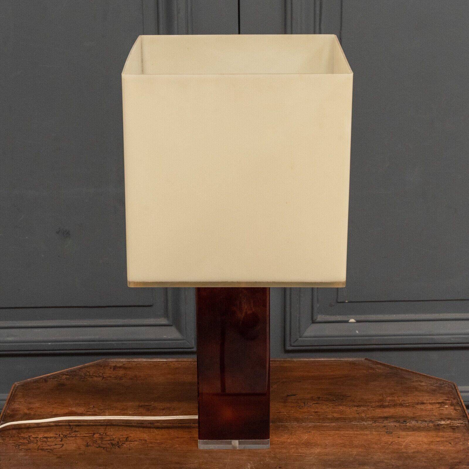 1970 lamp, white plexiglass lampshade, double patina amber base