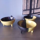 3 bowls, vintage Vallauris ceramic tripod cups