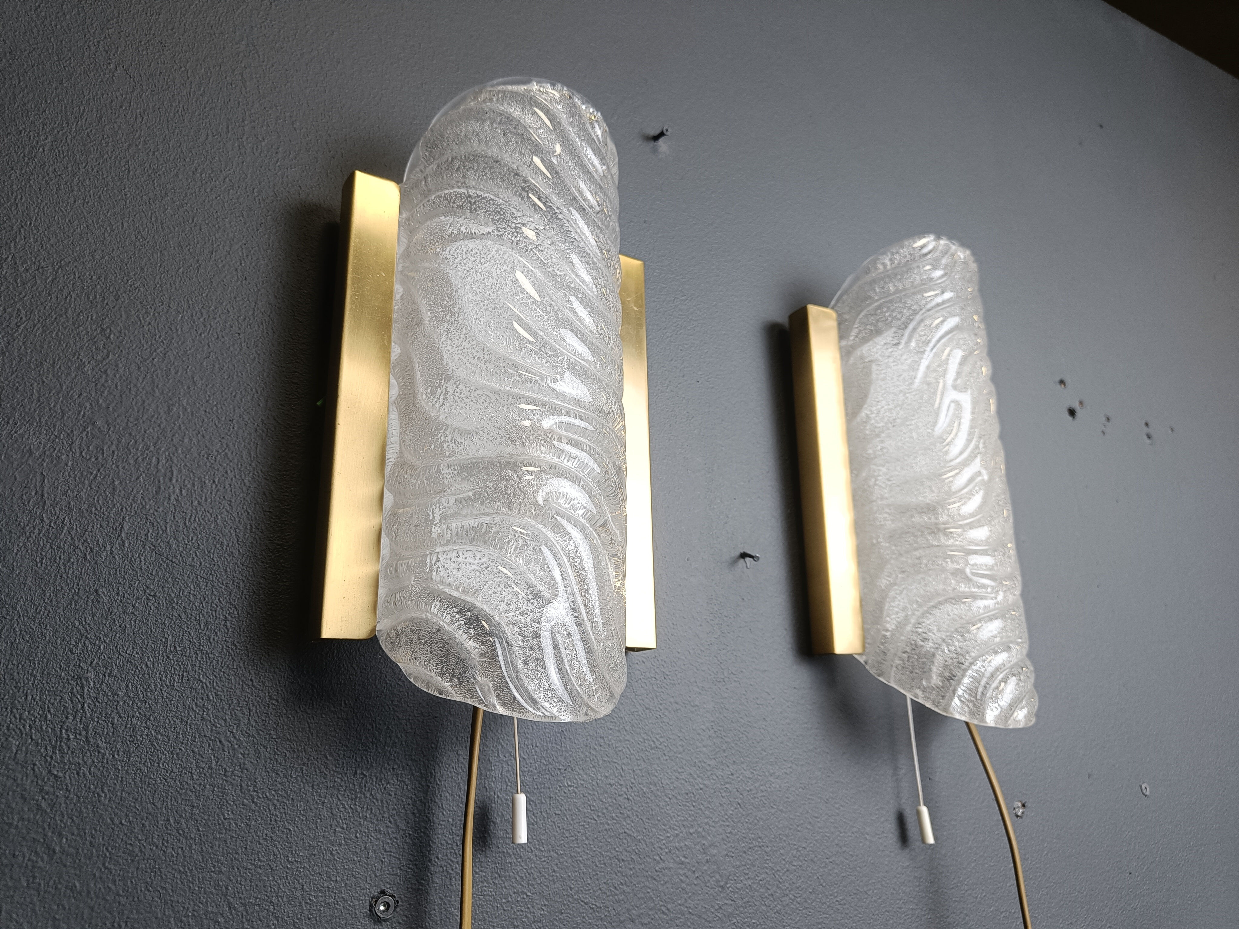 Pair of brass and glass wall lights by Fischer Leuchten, 1960s