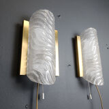 Pair of brass and glass wall lights by Fischer Leuchten, 1960s