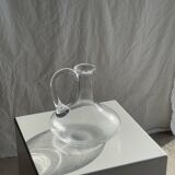 Vintage glass carafe with flattened flared belly handle H18