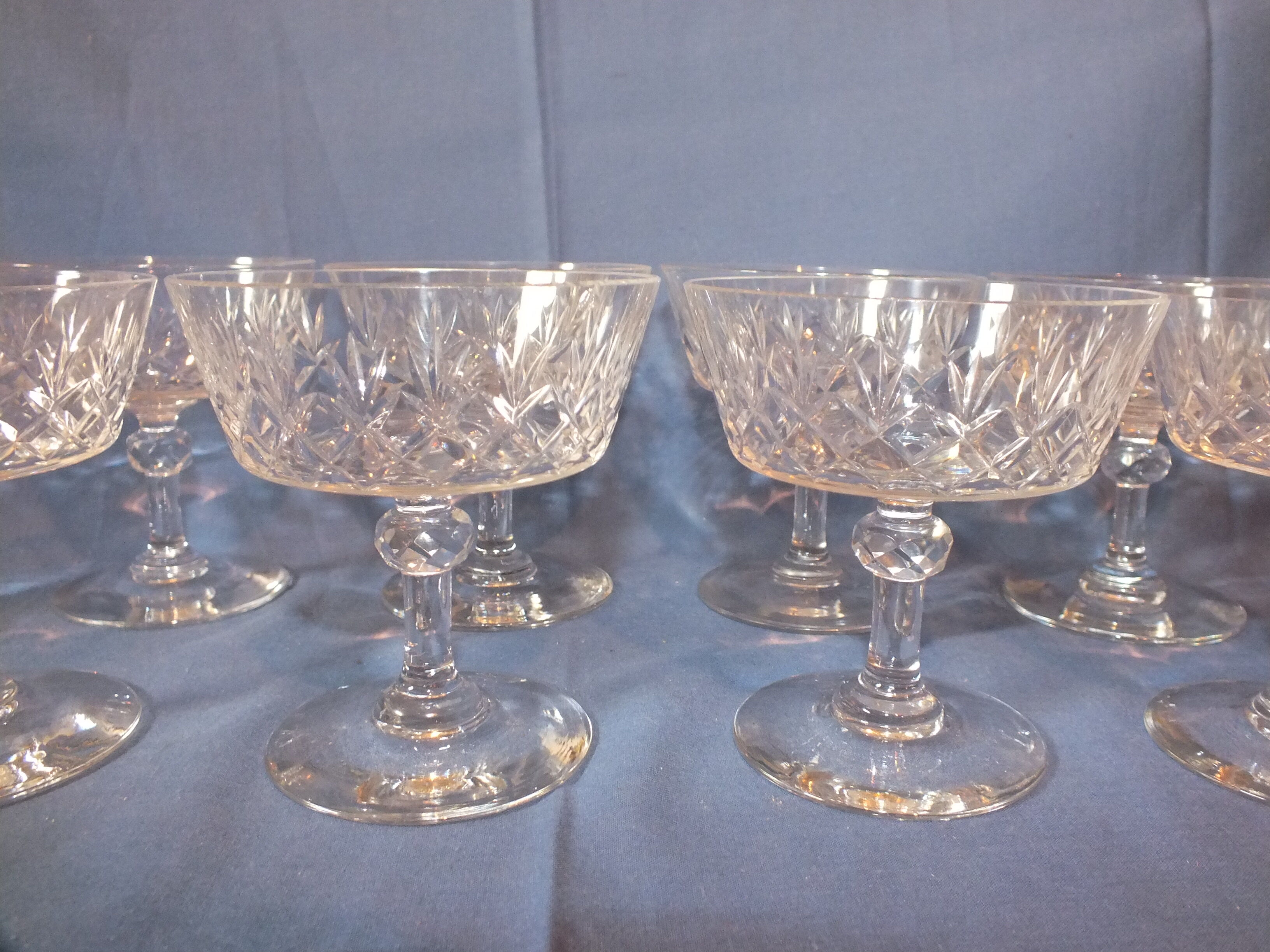 Set of 8 crystal champagne glasses cut around 1900