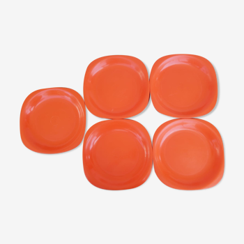 Set of 5 orange plastic plates 70s