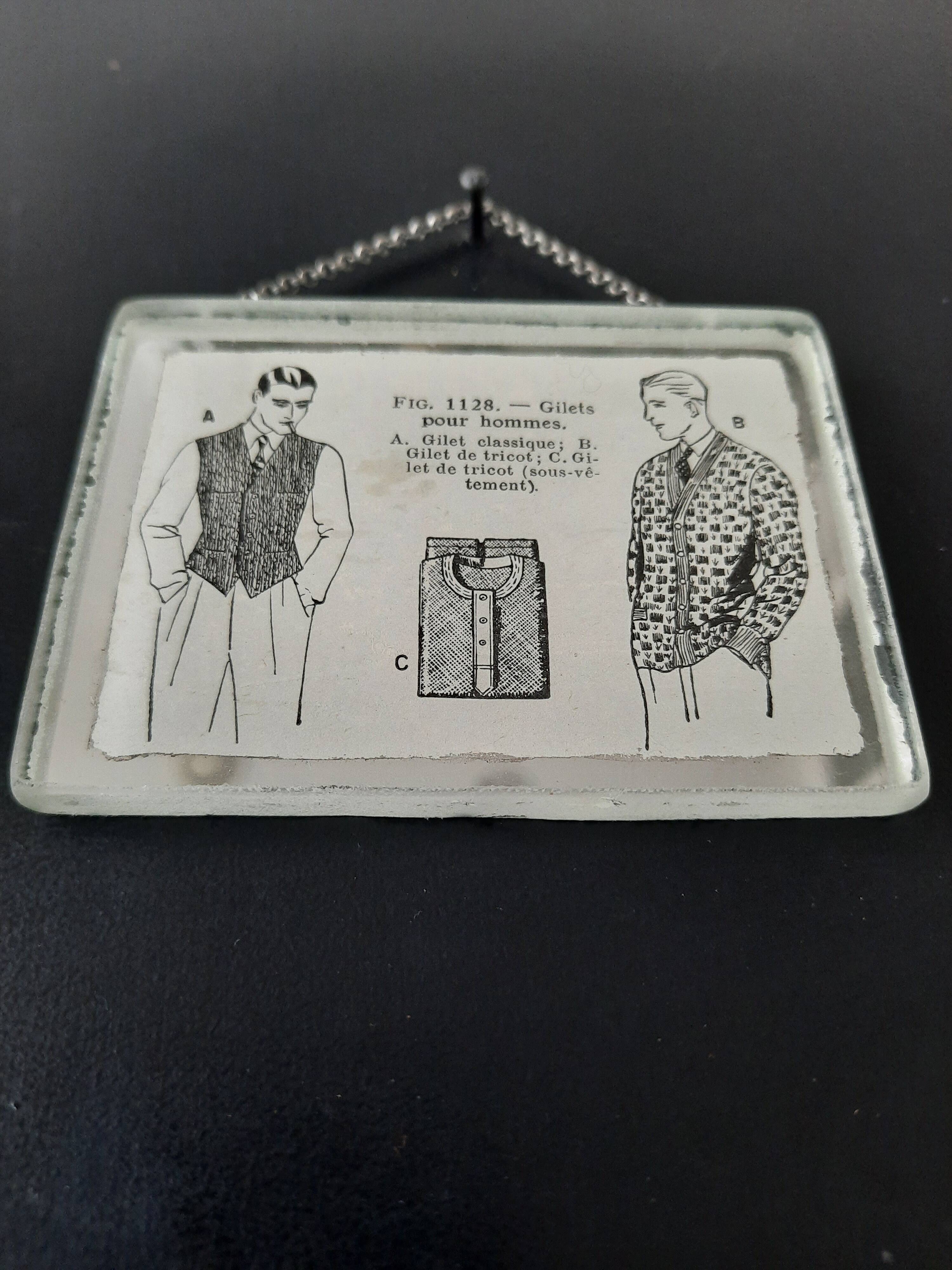 Antique "Fashion" illustration inserted under a mirror. Cabinet of Curiosities